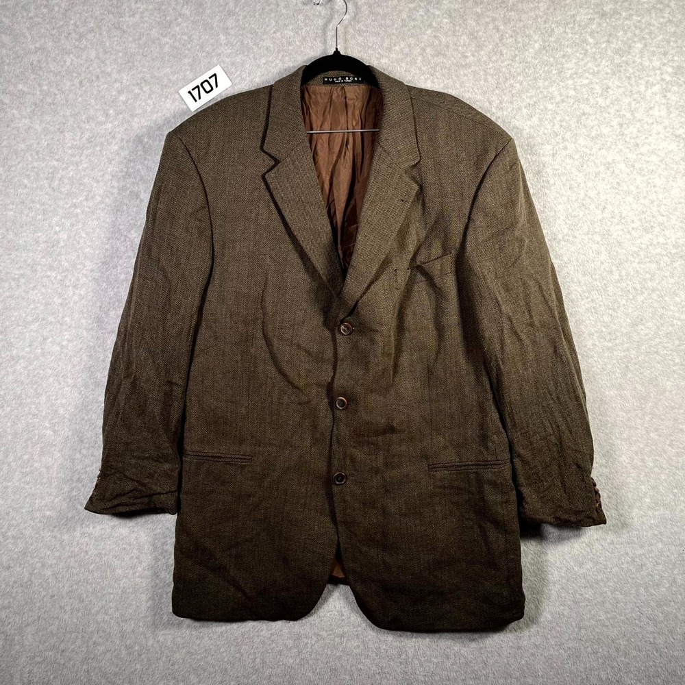 Hugo Boss Einstein Blazer Jacket Mens 46R Brown Wool Notch Lapel Single Breasted